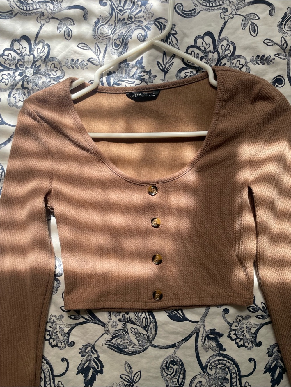 Taupe Button-Up Ribbed Crop Top